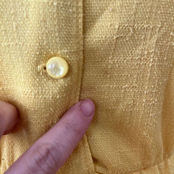 Yellow Vintage 1970s ILGWU Union Made Button Front Mandarin Collar Shirtdress - Picture 13 of 14